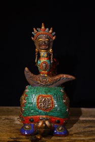 A Rare Meteorite Inlaid Dzi Bead and Turquoise Turtle Ornament