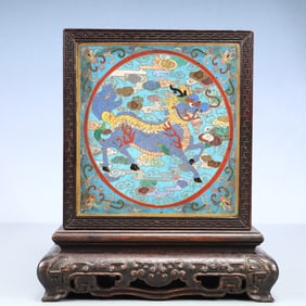An Exquisite Zitanwood Inlaid Painted Enamel Auspicious Cloud and Kylin Pattern Seal Box