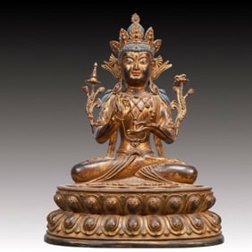 A Solemn Gilt Bronze Statue of Avalokitesvara
