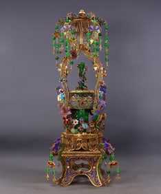 A Huge Flower silk gold-plated Inlaid Jadeite Censer,Inlaid Gems