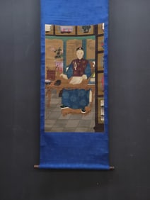 A Chinese Vertical Scroll Ink Painting of Figure on Silk,Lang Shining