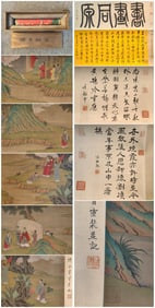A Chinese Hand Scroll Ink Painting of Landscape and Figure on Silk,Zhao Yong