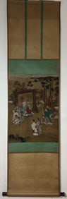 A Chinese Vertical Scroll Ink Painting of Character and Story on Silk,Wang Zhenpeng