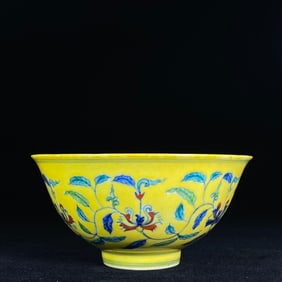An Exquisite Yellow Ground Doucai Lotus Pattern Bowl