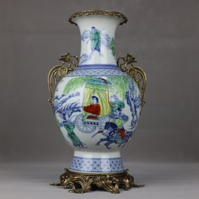 A Huge Doucai Inlaid Bronze Character and Story Pattern Double-Ears Vase