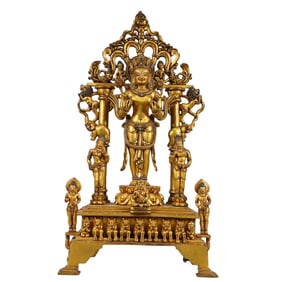 A Solemn Gilt Bronze Buddha Statue,Inlaid Gems and Turquoise