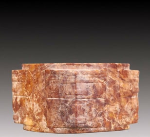 An Archaic Hongshan Culture Yellow Jade Beast-Face Pattern Jade cong