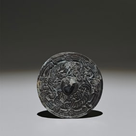 An Archaic Bronze Dragon Pattern Round Mirror