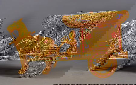 A Rare Flower silk gold-plated Phoenix Pattern Carriage,Inlaid Gems