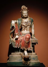 A Solemn Marble Painted Color Statue of Avalokitesvara