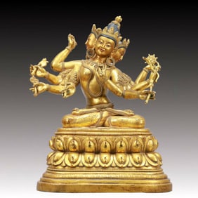 A Solemn Gilt Bronze Eight-arms Statue of Avalokitesvara