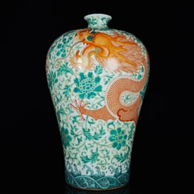 A Rare Enamel Painted Gold Lotus and Dragon Pattern Vase
