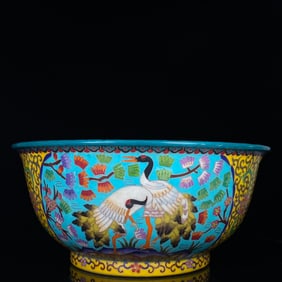 A Huge Enamel Crane,Dragon and Phoenix Pattern Bowl