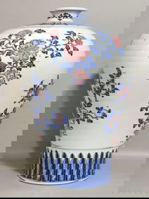 A Rare Blue and White Underglaze-Red Flower and Fruit Pattern Vase