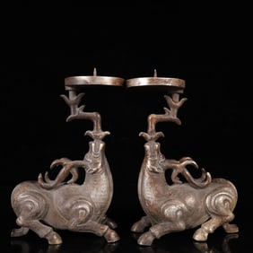 A Pair of Exquisite Silver Sika Deer Candlesticks