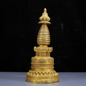 A Rare Gilt Bronze Pagoda