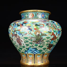 An Exquisite  Cloisonne Auspicious Cloud Figure Pattern Vase