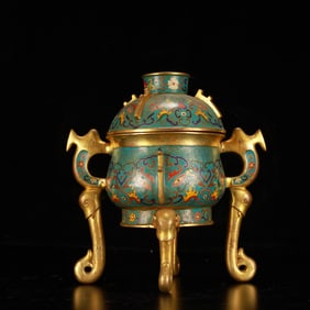 An Exquisite Cloisonne Beast-Face Pattern Fish-Ears Elephant-Legs Censer