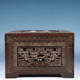 An Exquisite Zitanwood Hollow Auspicious Cloud and Fish Pattern Box