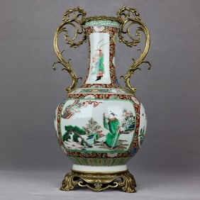 A Huge Wucai Inlaid Bronze Character and Story Pattern Double-Ears Vase