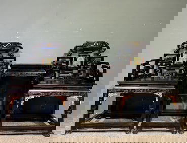 A Set of Huge Zitanwood Lotus Pattern Chairs