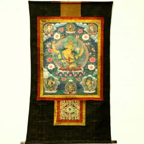 An Exquisite Brocade Painted Color Four-arms Manjusri Tangka