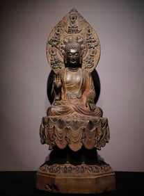 A Solemn Limestone Painted Color Statue of Sakyamuni