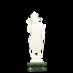 An Exquisite White Jade Character Ornament,with Jasper Base