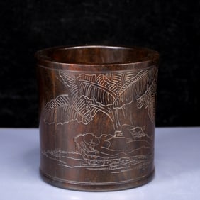 An Exquisite Zitanwood Figure Pattern Brush Pot