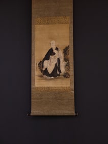 A Chinese Vertical Scroll Ink Painting of Figure on Silk,Ding Guanpeng