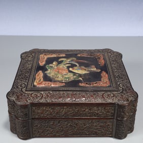 An Exquisite Zitanwood Seawater,Flower and Bird Pattern Cover Box,Inlaid Gems