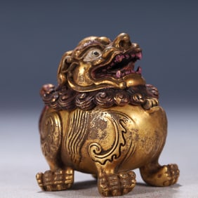 A Gilt Bronze Lion Censer
