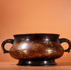 An Exquisite Bronze Sprinkled-Gold Double-Ears Censer