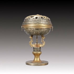 A Rare Gilt Silver Chi-Dragon Pattern Censer