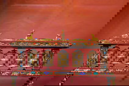 A Rare Bronze Inlaid Gems and Dzi Bead Ornament,With Scriptures