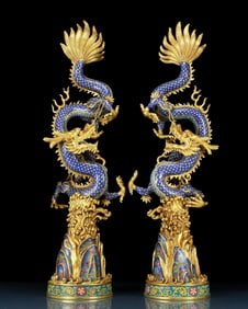 A Pair of Huge Cloisonne Dragon Ornament