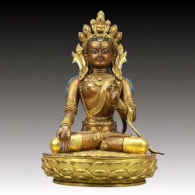 A Solemn Gilt Bronze  Statue of White Tara