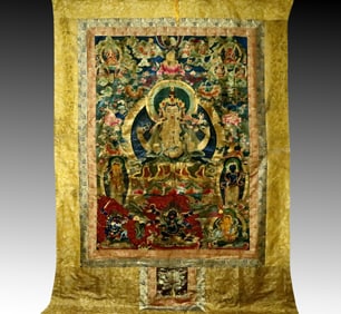 An Exquisite Embroidery Four-arms Avalokitesvara Tangka