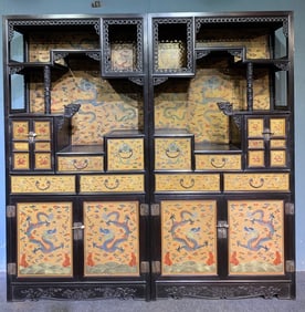 A Pair of Huge Zitanwood Auspicious Cloud and Dragon Pattern Cabinets,with an Imperial Poem by
