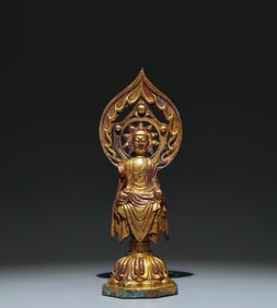 A Solemn Gilt Bronze Buddha Statue,With Inscription