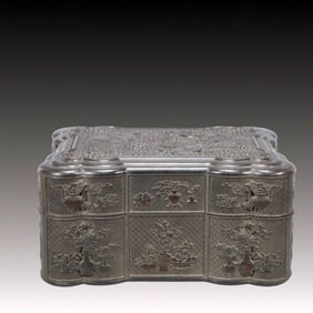 A Rare Zitanwood Dragon and Phoenix Pattern Box,with poem