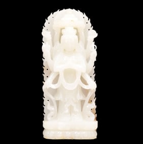 An Exquisite White Jade Eight-arms Buddha Statue
