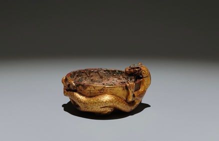 An Exquisite Gilt Bronze Coiling Dragon Pattern Brush Washer