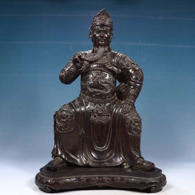 A Huge Eaglewood Auspicious Cloud and Dragon Pattern Statue of Seto Guangong