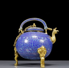 An Exquisite Cloisonne Dragon Pattern Phoenix-Headed Tripod Ewer