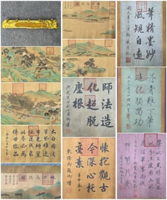 A Chinese Hand Scroll Ink Painting of Landscape and Figure on Silk,Li Bai