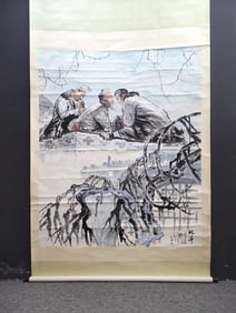 A Chinese Vertical Scroll Ink Painting of Figure on Paper,Liu Wenxi