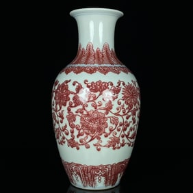 An Exquisite Underglaze-Red Lotus Pattern Vase