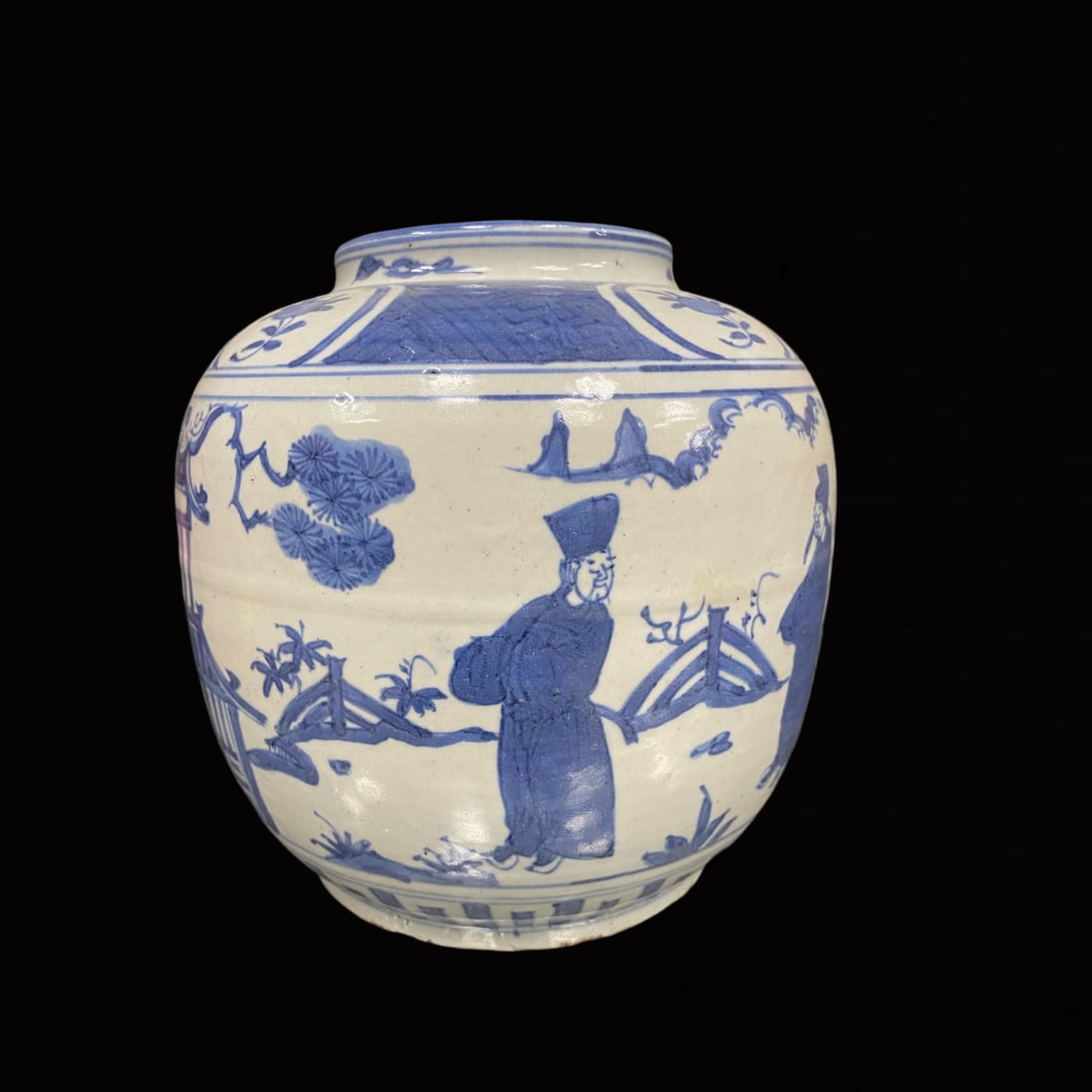 An Exquisite Blue and White Figure and Story Pattern Jar: An Exquisite Blue and White Figure and Story Pattern Jar,Qing Dynasty,China,Size:6.9inx3.5in 青花人物故事纹罐,中国清代