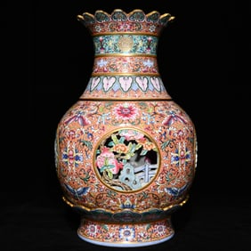 A Huge Enamel Gilt Flower and Butterfly Pattern Vase